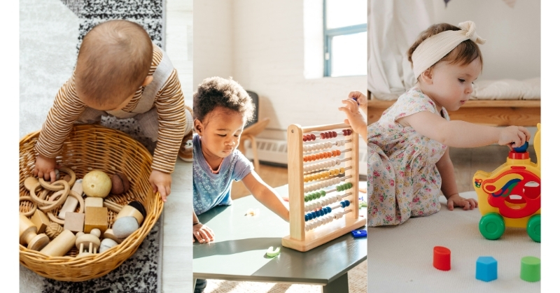 Toddlers playing with physical items and no screen time. screen-free play. 